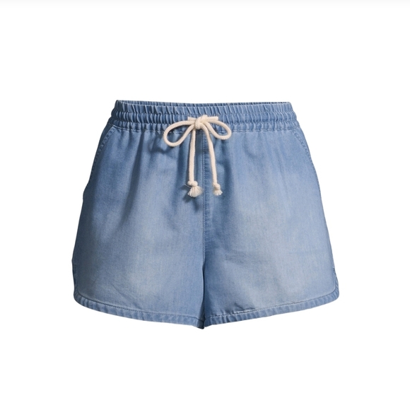 No Boundaries NWT Juniors Tie Front Chambray Shorts Light Wash 574 575 - Picture 1 of 6
